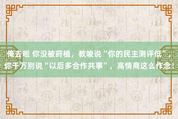 俺去啦 你没被莳植，教唆说“你的民主测评低”，你千万别说“以后多合作共事”，高情商这么作念！